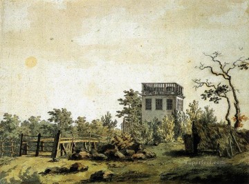  David Oil Painting - Landscape With Pavilion Romantic Caspar David Friedrich